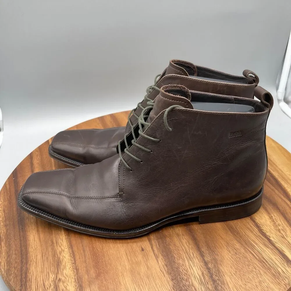 Hugo Boss Boots Mens Size 9 Brown Leather Ankle Walking Chelsea Dress Shoes